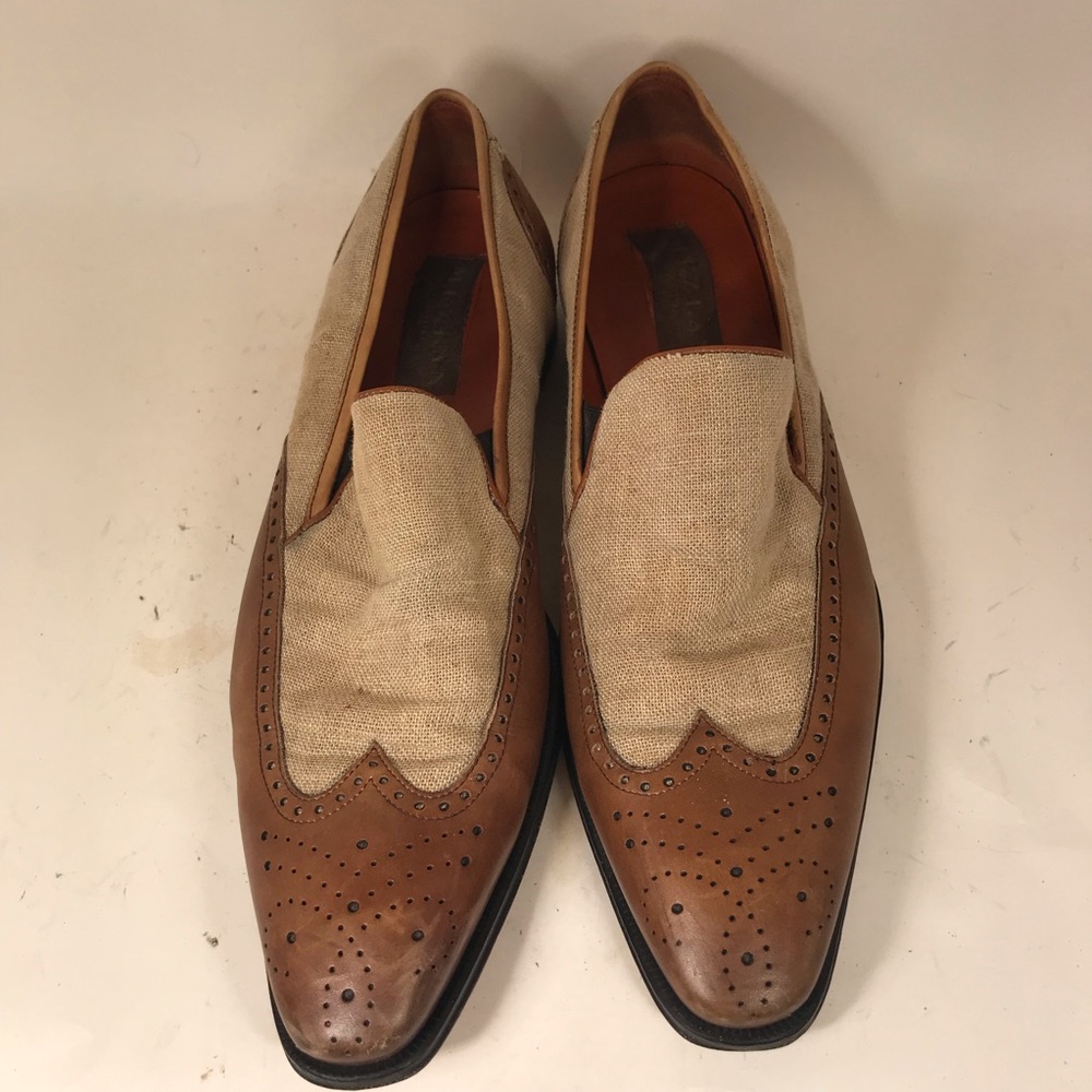 Mezlan Lund Men's Two Tone Calfskin Leather Wingtip Loafers Shoes Size 10.5